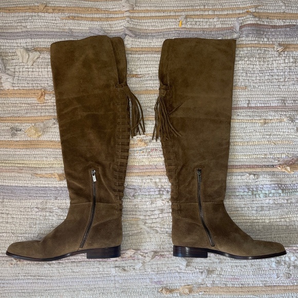 EUC Women’s Frye Tina Tassel Lace Up Over The Knee Tan Boots Size 9.5 - Picture 2 of 8